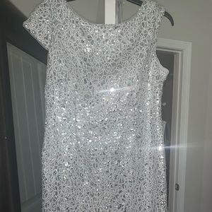 Sequined silver cocktail dress! Straight sheath!
